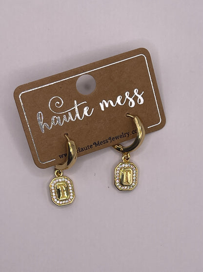 Gold Initial Pendant Earrings