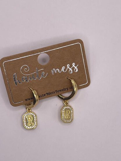 Gold Initial Pendant Earrings