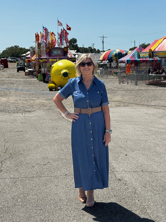 Chambray Denim Midi Dress