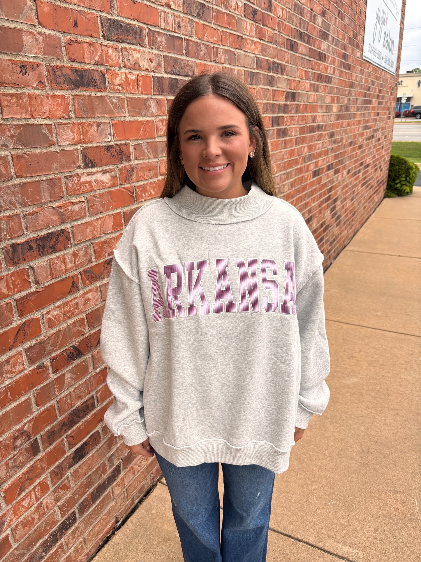 Arkansas Pin Stripe Mock Neck Sweatshirt