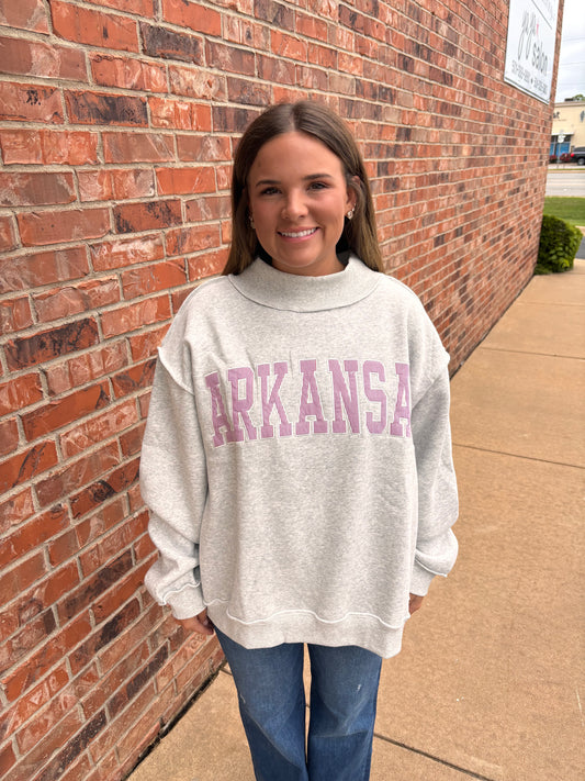 Arkansas Pin Stripe Mock Neck Sweatshirt