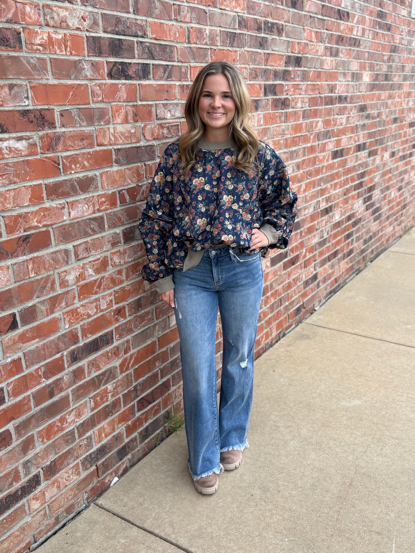 Midnight Autumn Floral Denim Sweatshirt