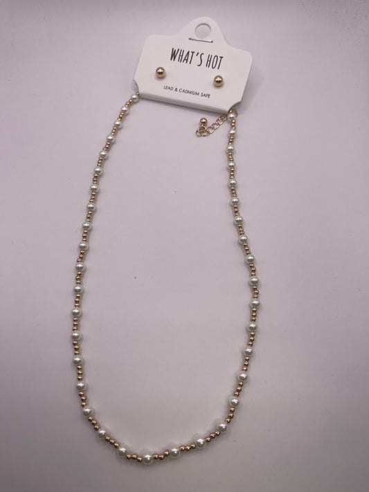 Dainty Pearl and Gold Bead Necklace