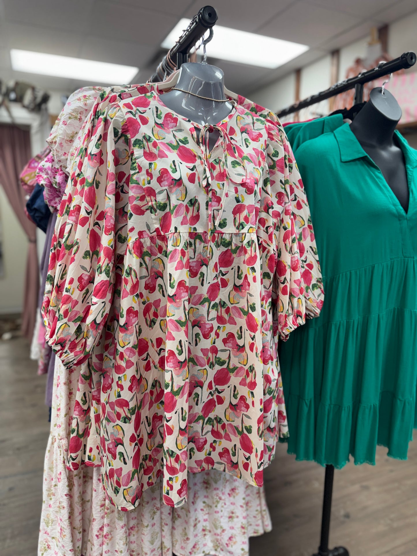 Watercolor Petal Tie-Neck Dress