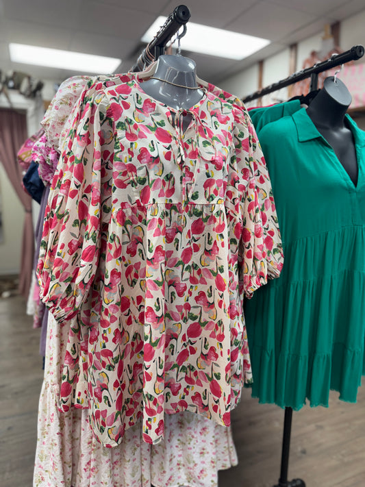 Watercolor Petal Tie-Neck Dress