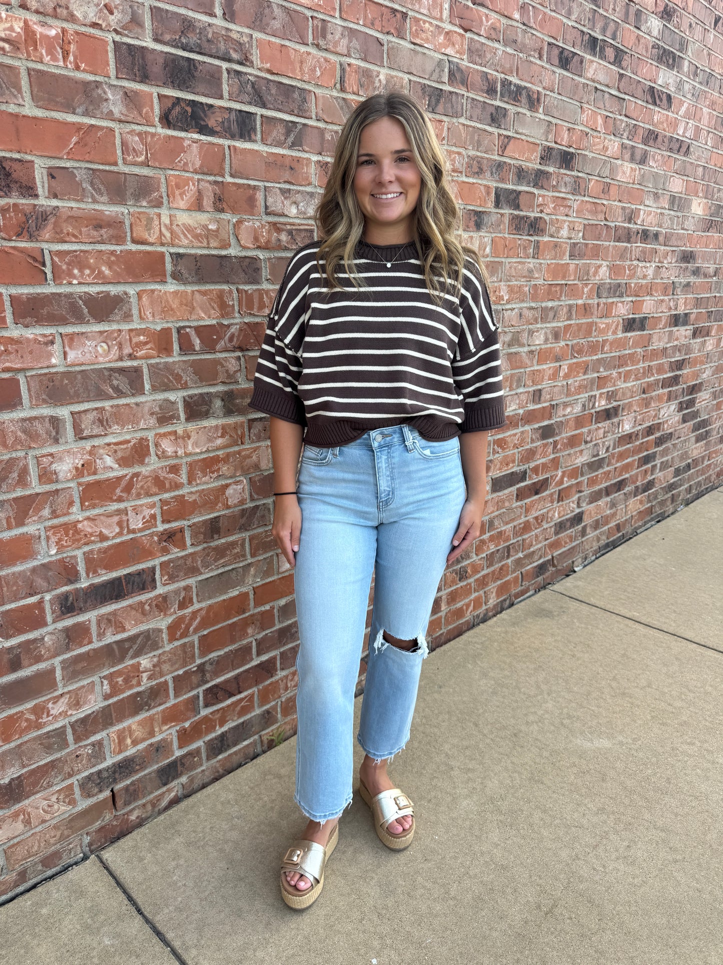 Relaxed Stripe Short Sleeve Sweater