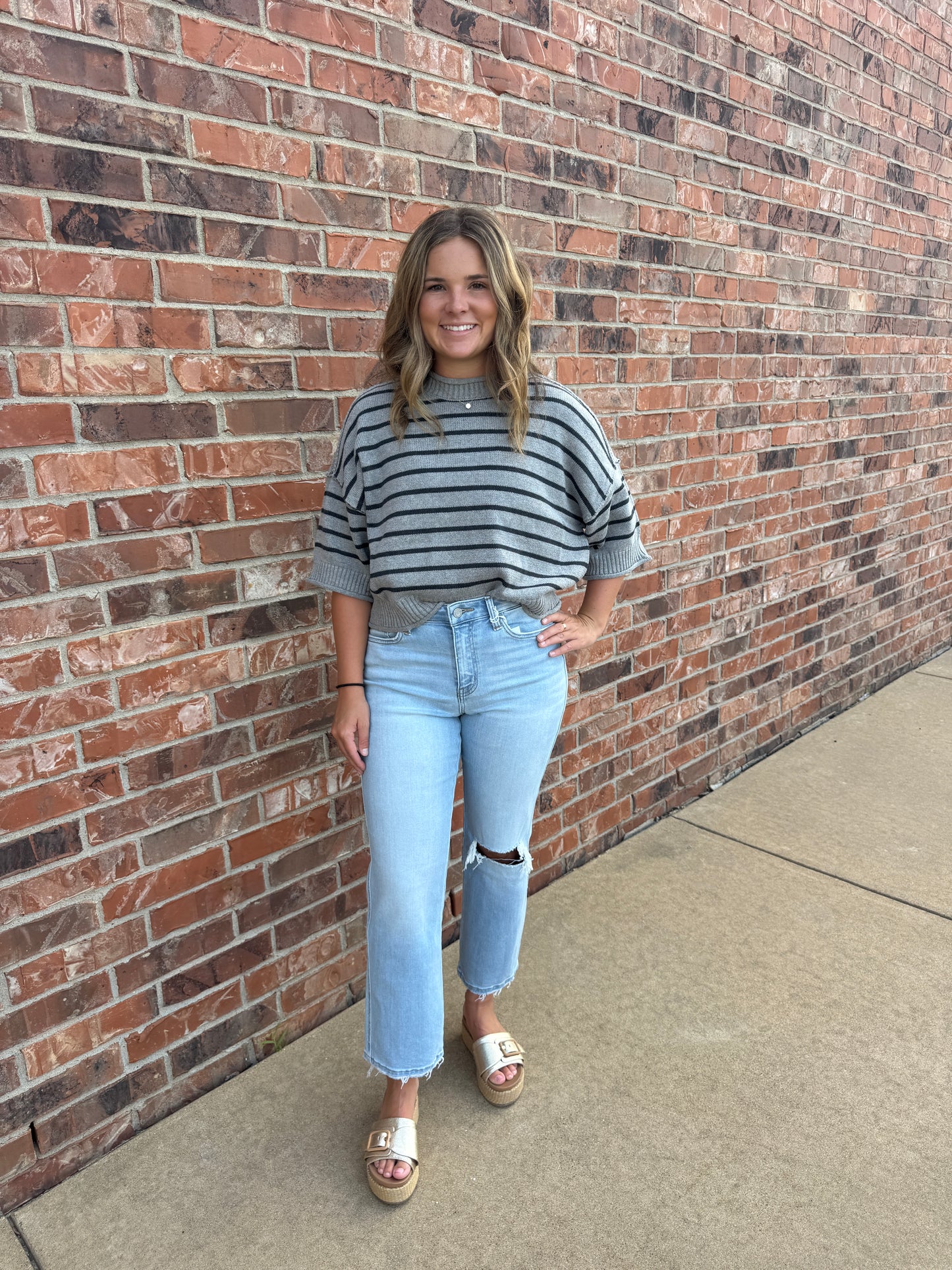 Relaxed Stripe Short Sleeve Sweater