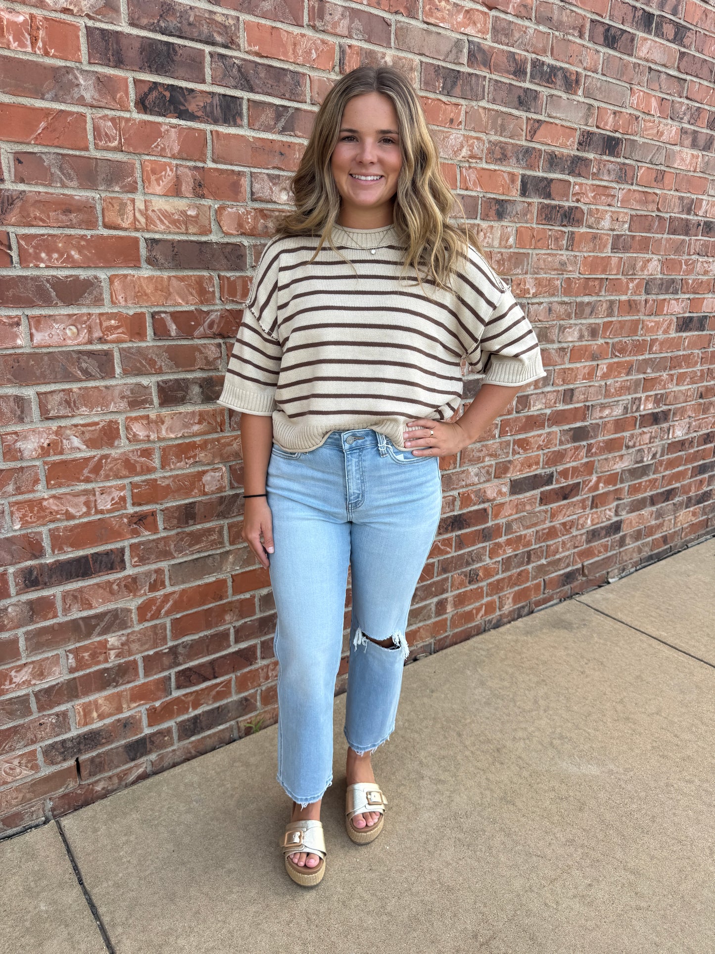 Relaxed Stripe Short Sleeve Sweater