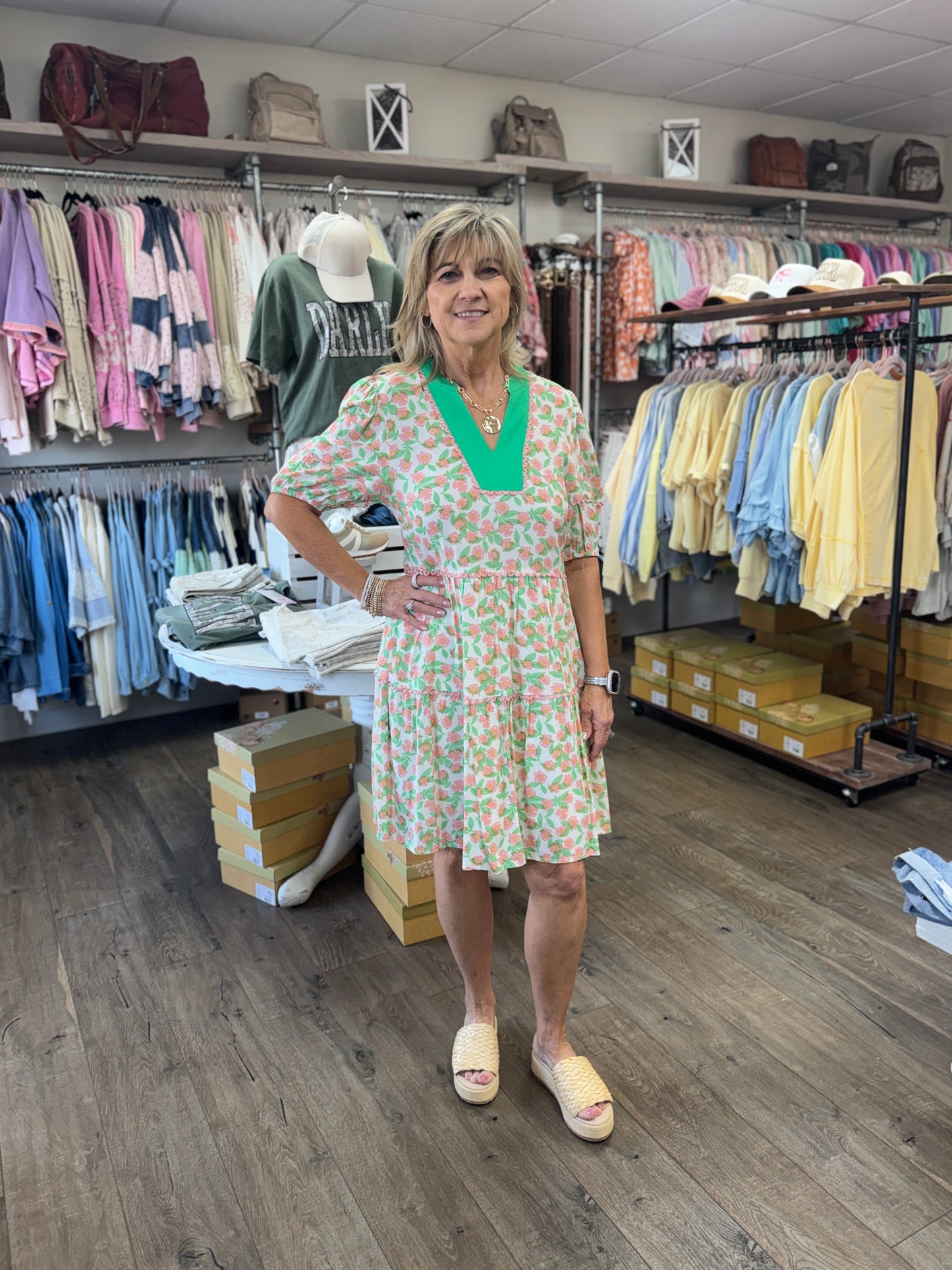 Ricrac Trim Floral Dress