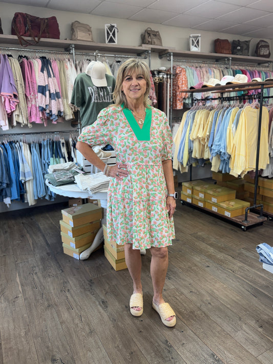 Ricrac Trim Floral Dress