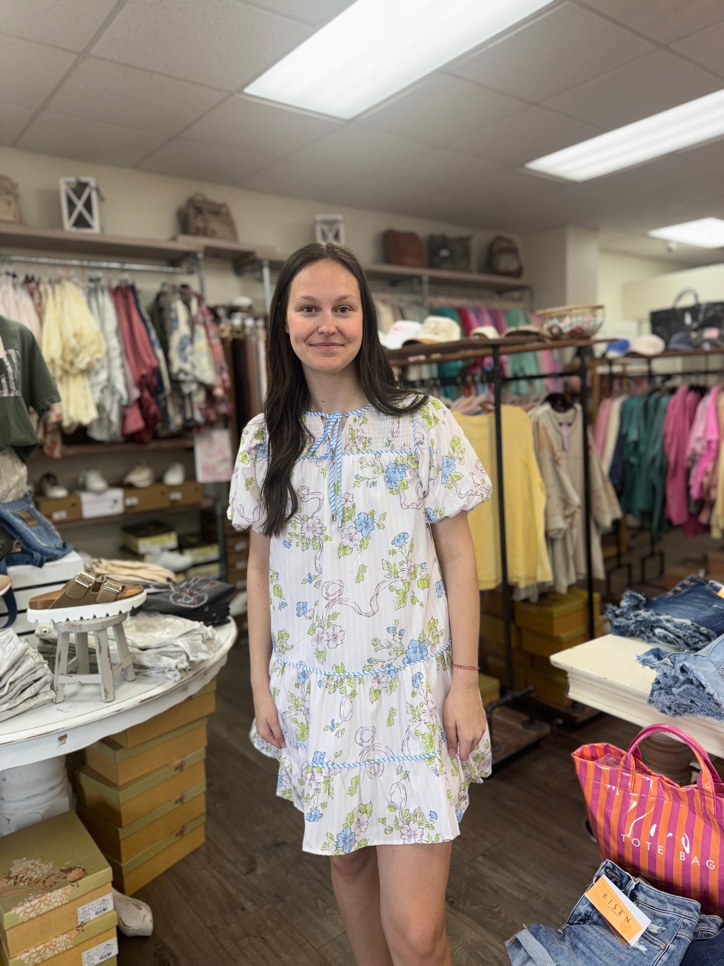 Floral With Blue Stripes Dress