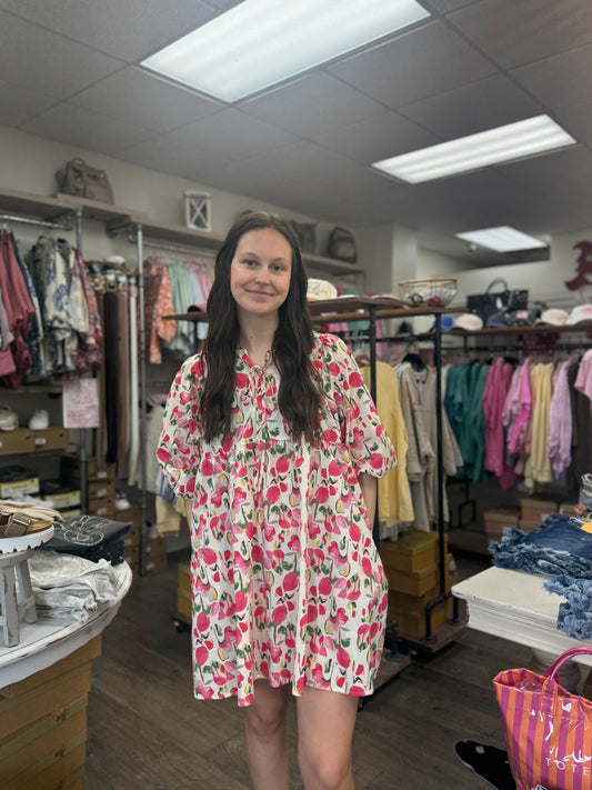 Watercolor Petal Tie-Neck Dress