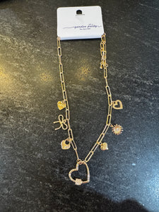 Gold Chain With Rhinestone Heart Charm Necklace