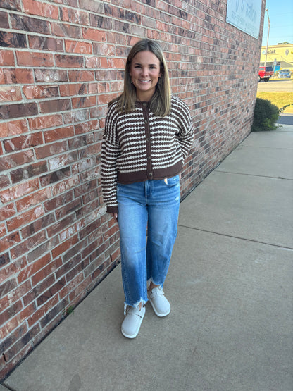 Presley Crop Barrel Distressed Hem Jeans