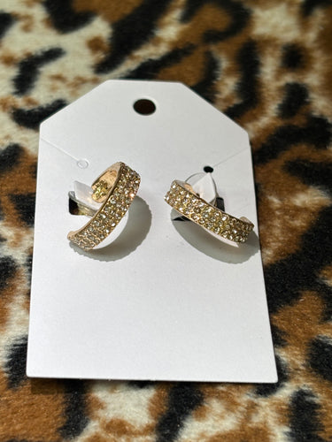 Gold Huggie Rhinestone Hoops