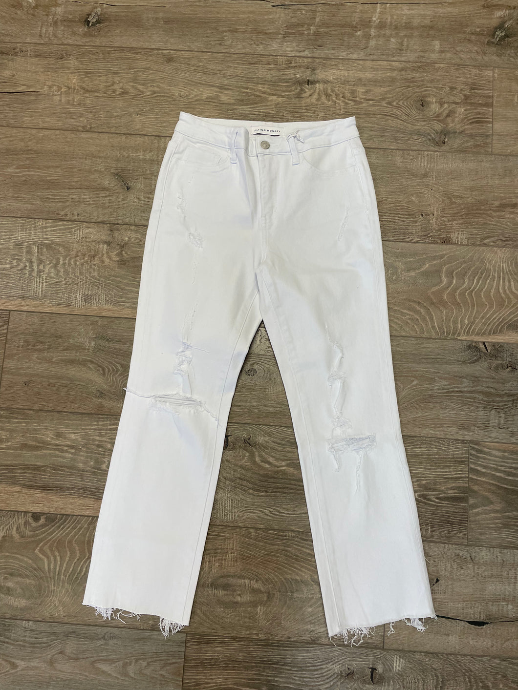 Flying Monkey White Straight Crop Jeans