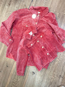 Kids Washed Red Corduroy Shacket