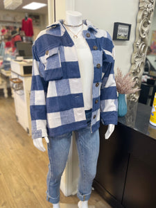 Blue Plaid Button Down Shacket