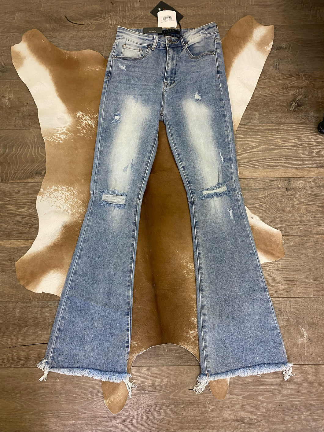 Risen Light Wash Distressed Flare Jeans